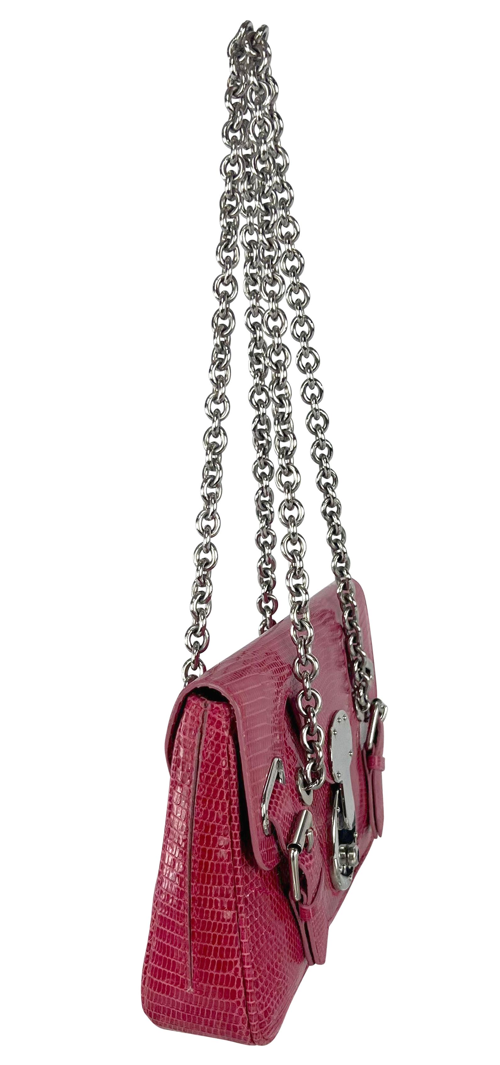 S/S 2004 Ralph Lauren Runway Pink Lizard Skin Chain Flap Shoulder Bag For Sale 2
