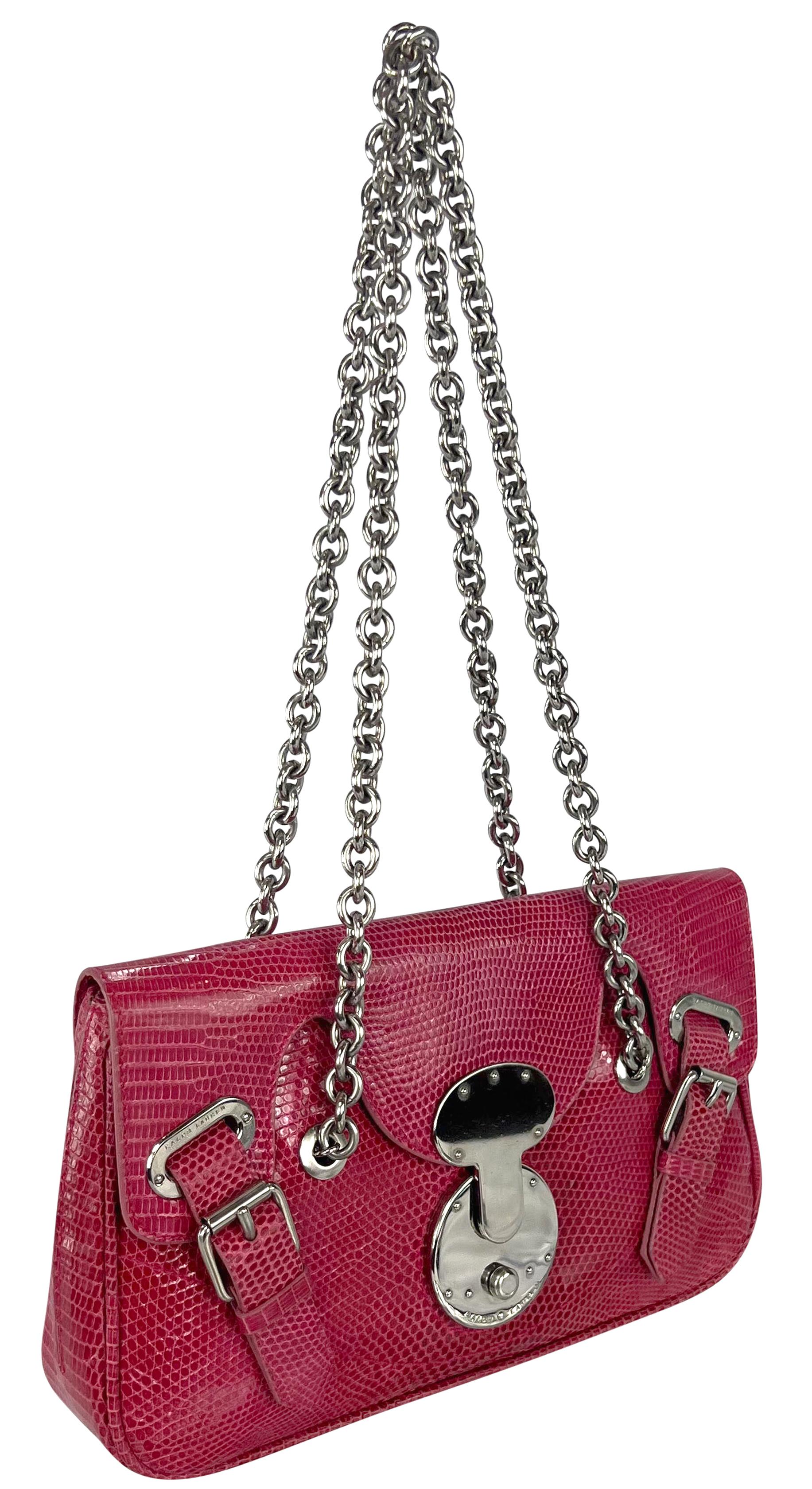 S/S 2004 Ralph Lauren Runway Pink Lizard Skin Chain Flap Shoulder Bag For Sale 3