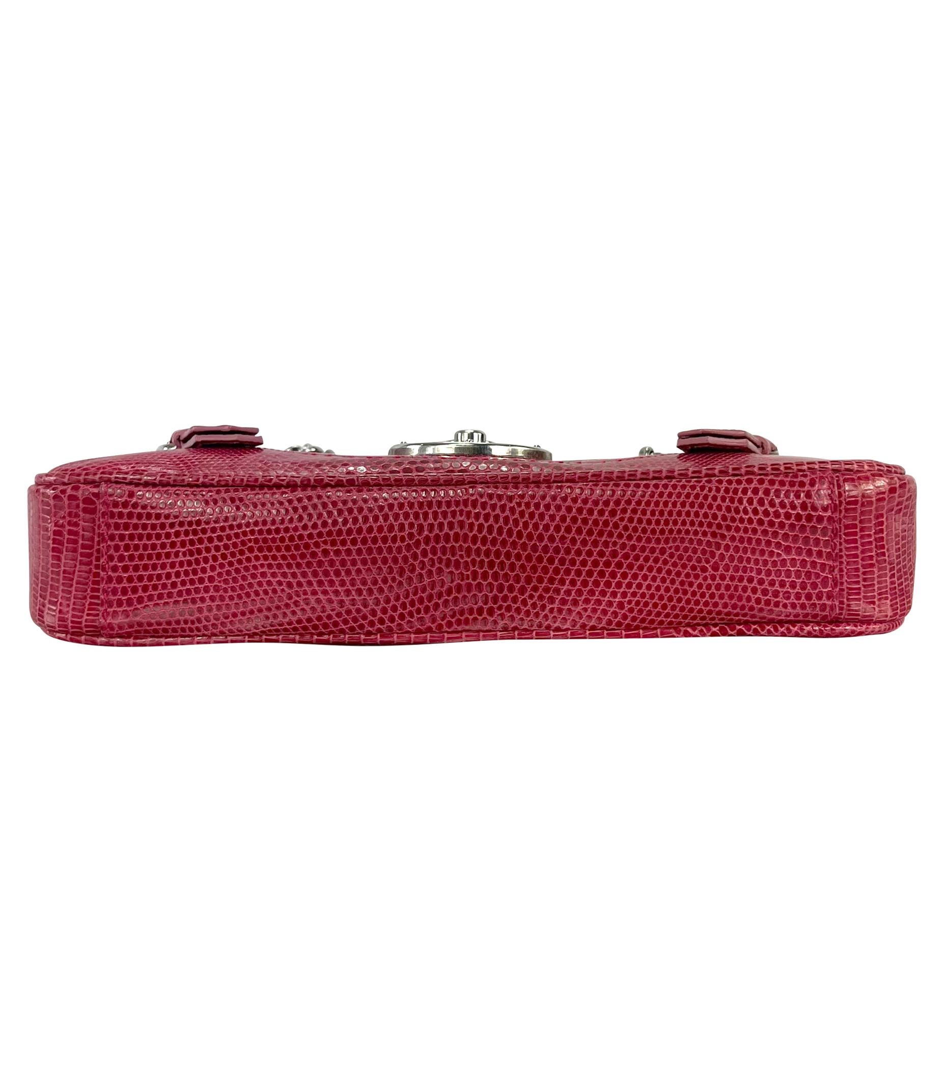 S/S 2004 Ralph Lauren Runway Pink Lizard Skin Chain Flap Shoulder Bag For Sale 4