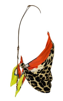 S/S 2004 Roberto Cavalli Animal Print Silk Scarf Leather Halter Neck Top