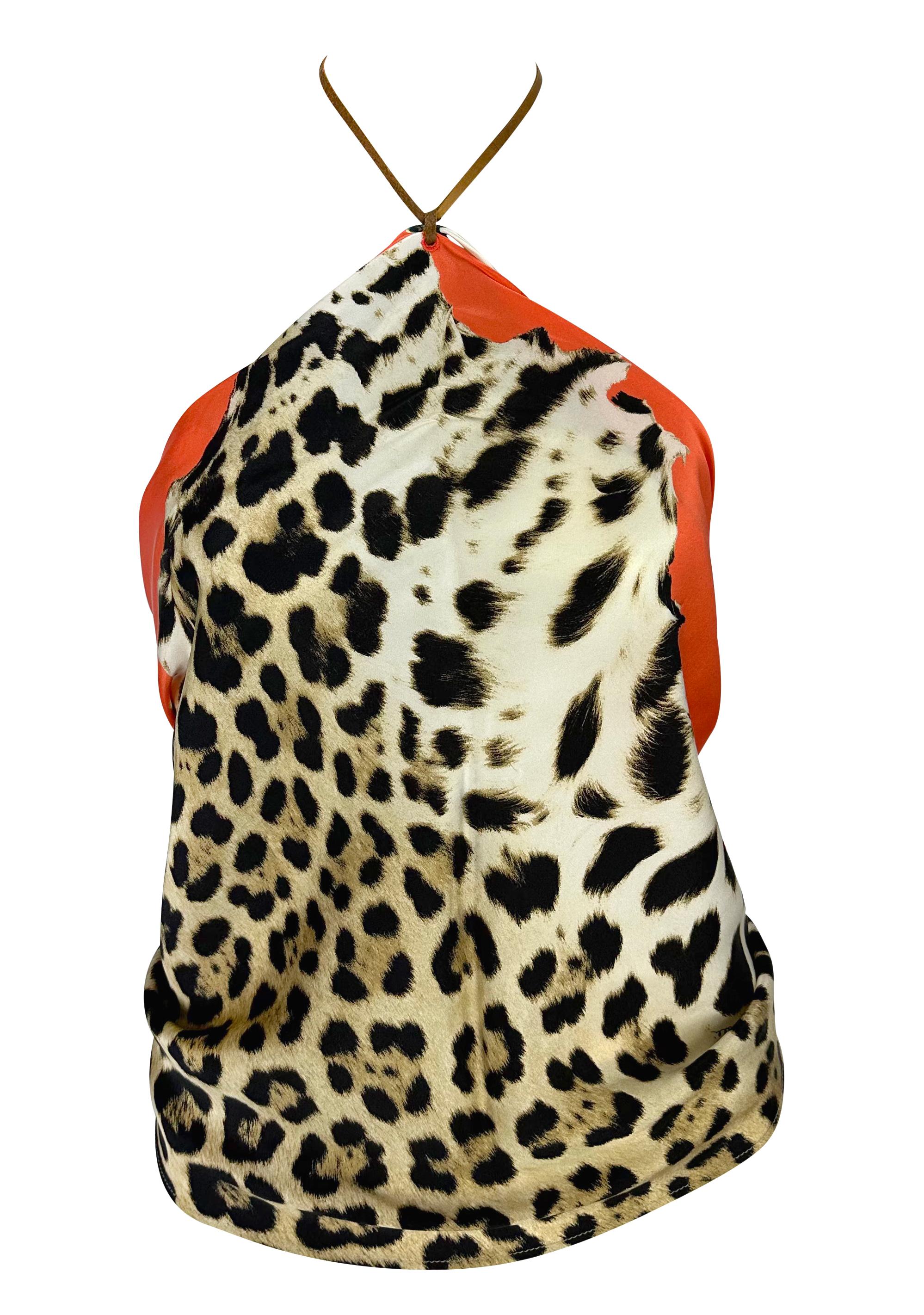 S/S 2004 Roberto Cavalli Animal Print Silk Scarf Leather Halter Neck Top In Excellent Condition For Sale In West Hollywood, CA