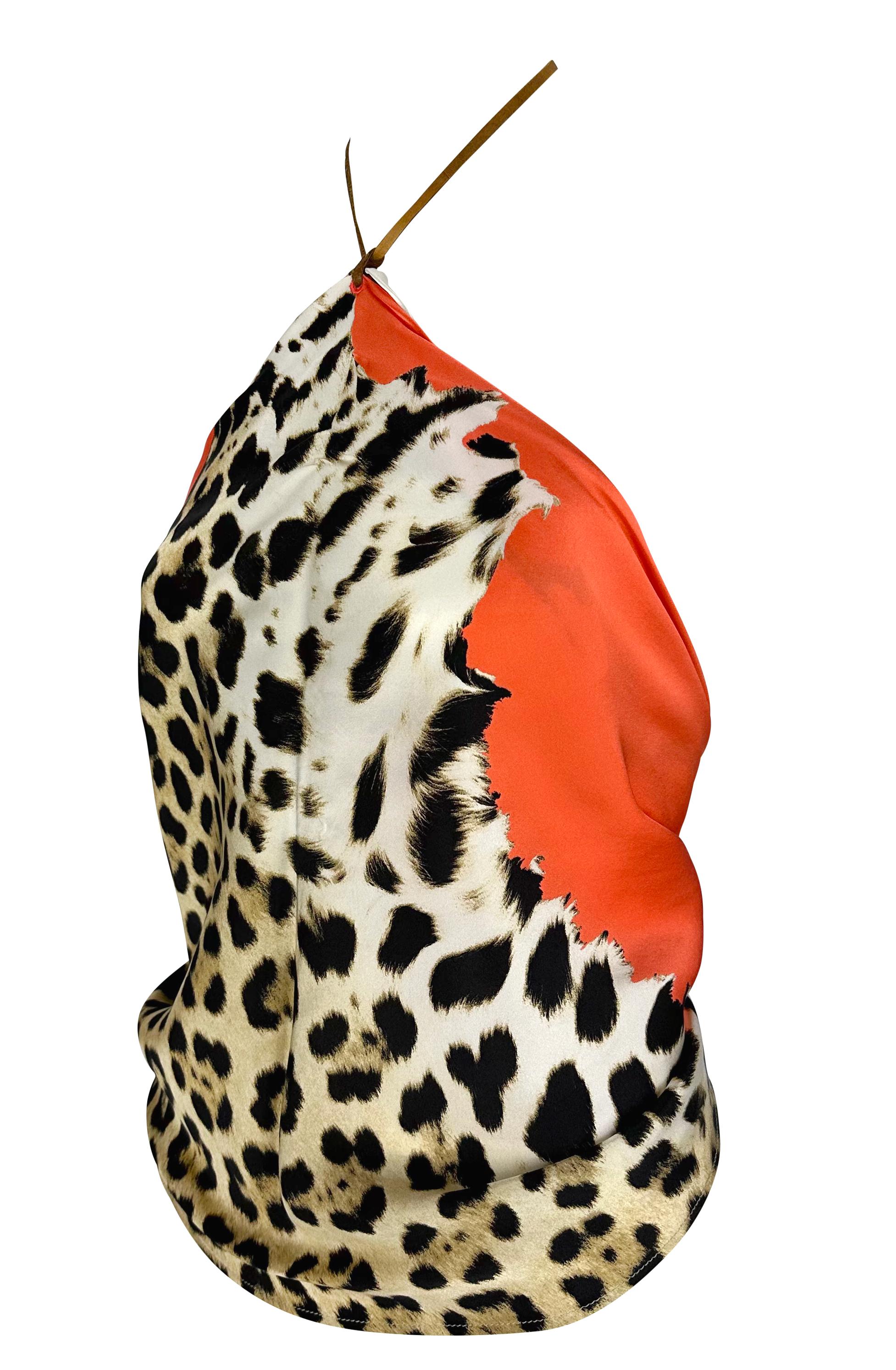 Women's S/S 2004 Roberto Cavalli Animal Print Silk Scarf Leather Halter Neck Top For Sale