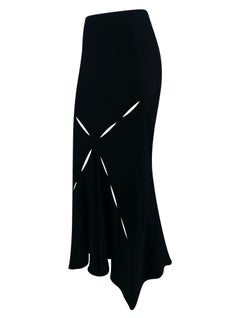 S/S 2004 Roberto Cavalli Black Silk Satin Slash Cutout Flare Maxi Skirt
