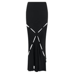 S/S 2004 Roberto Cavalli Black Silk Satin Slash Cutout Flare Maxi Skirt