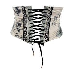 S/S 2004 Roberto Cavalli Creme Silk Satin Floral Print Corset Waist Belt S