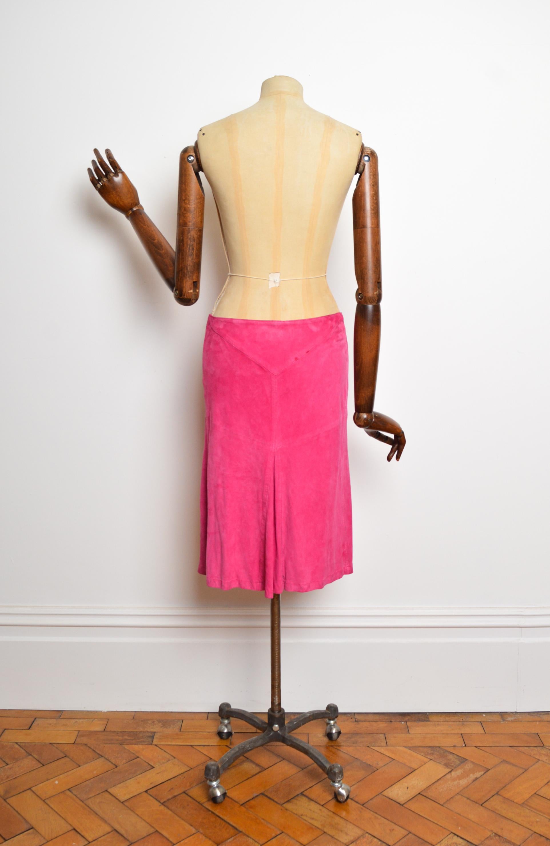 S/S 2004 Roberto Cavalli Hot Pink Fuschia Suede low rise Y2k Midi