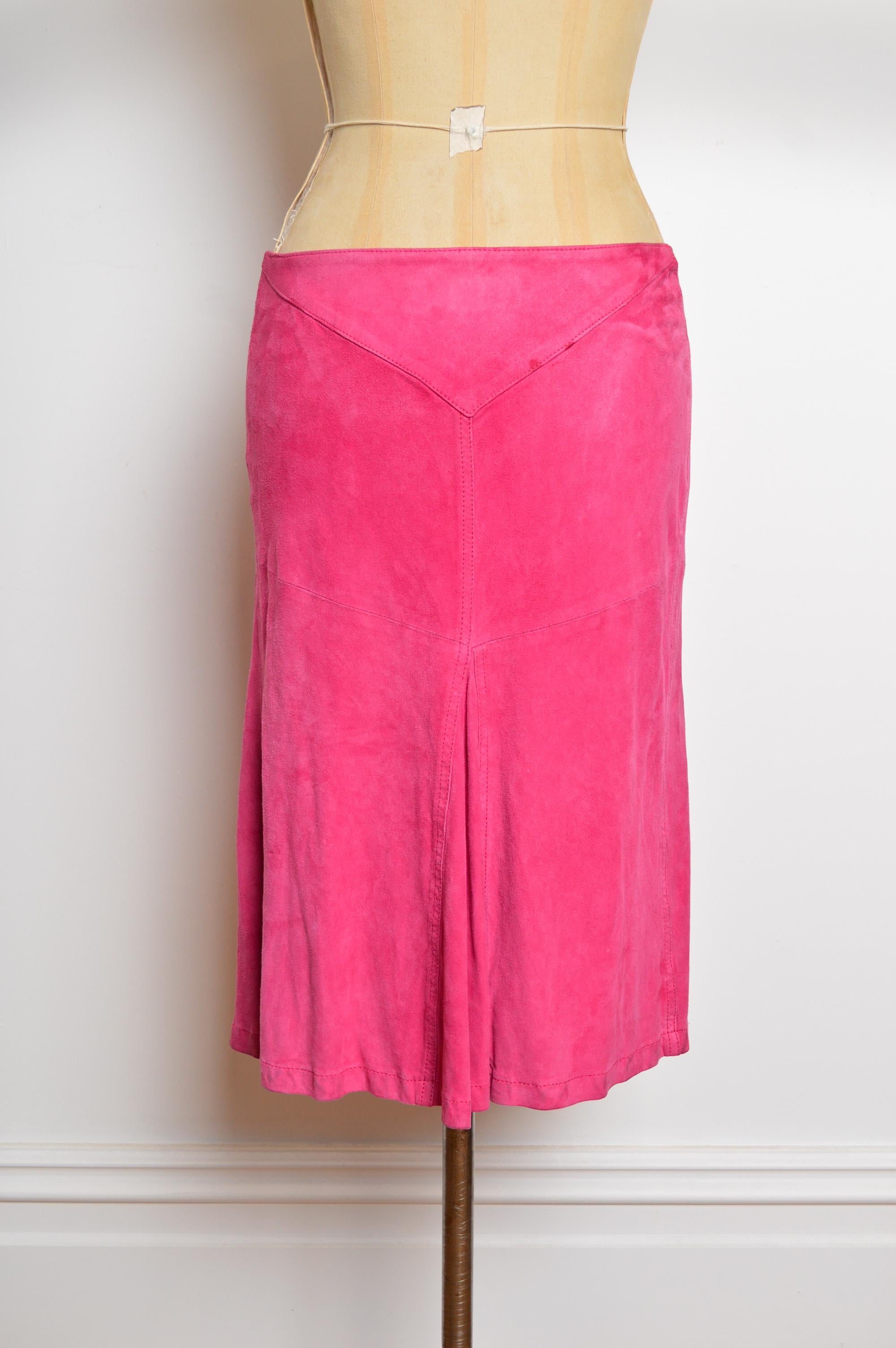 S/S 2004 Roberto Cavalli Hot Pink Fuschia Suede low rise Y2k Midi