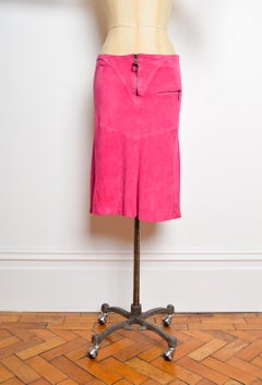 S/S 2004 Roberto Cavalli Heißes Rosa Fuschia Wildleder niedriger Aufstieg Y2k Midirock