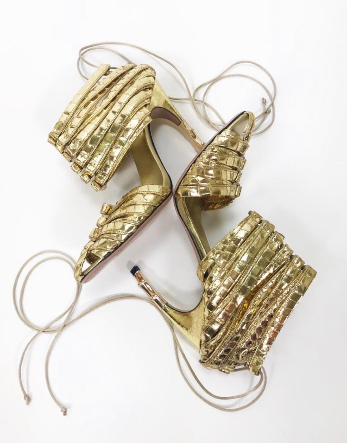 S/S 2004 Tom Ford For Gucci Gold Python Corset Shoes Size 7 ***New! In New Condition In Montgomery, TX