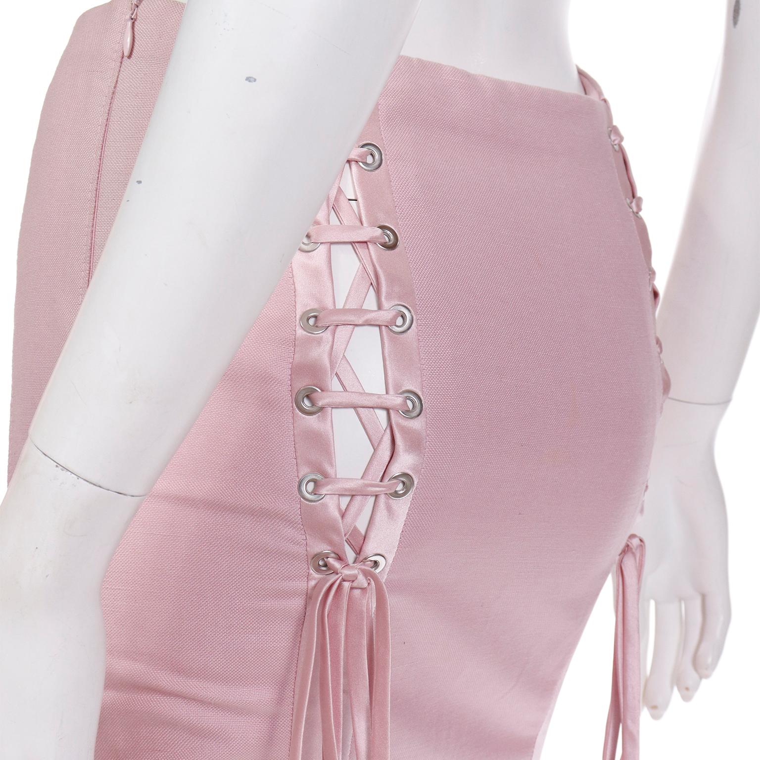 S/S 2004 Valentino Garavani Pink Corset Tied Runway Skirt For Sale 5