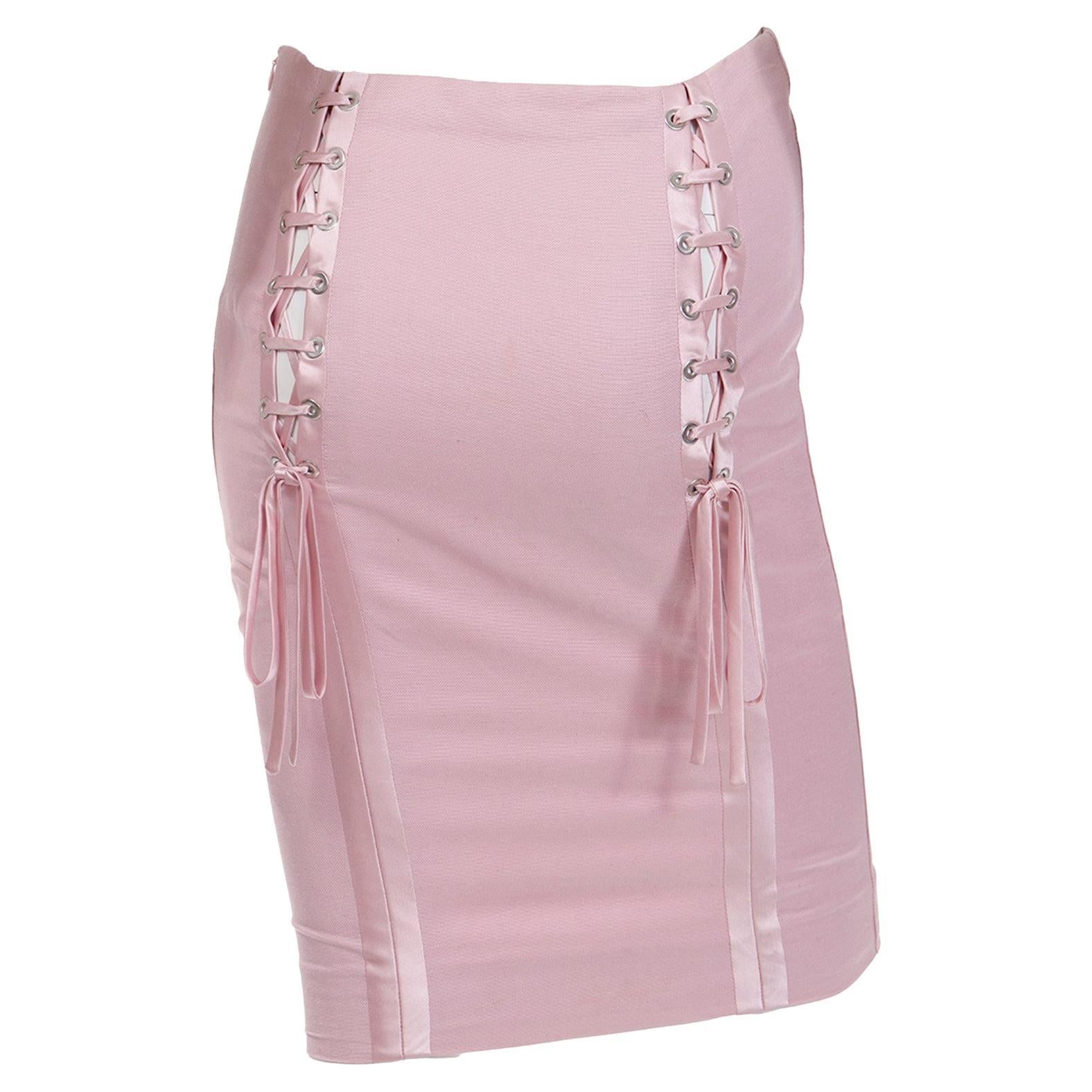 S/S 2004 Valentino Garavani Pink Corset Tied Runway Skirt For Sale