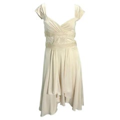 S/S 2004 Valentino Garavani Runway Ad Ruched Off-White Flare Dress