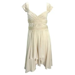 S/S 2004 Valentino Garavani Runway Ad Ruched Off-White Flare Dress