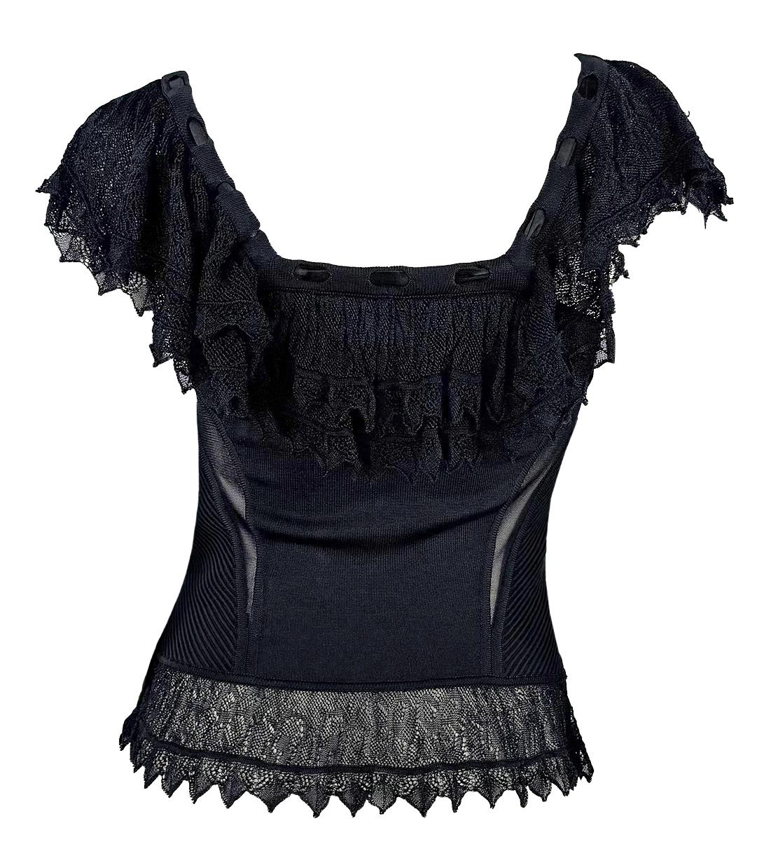 F/S 2004 Valentino Garavani Laufsteg Marineblaues Crop Top aus Schnürungssstrick im Korsettstil 3