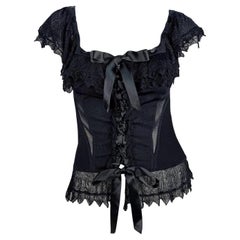 S/S 2004 Valentino Garavani Runway Navy Blue Corset Style Lace-Up Knit Crop Top