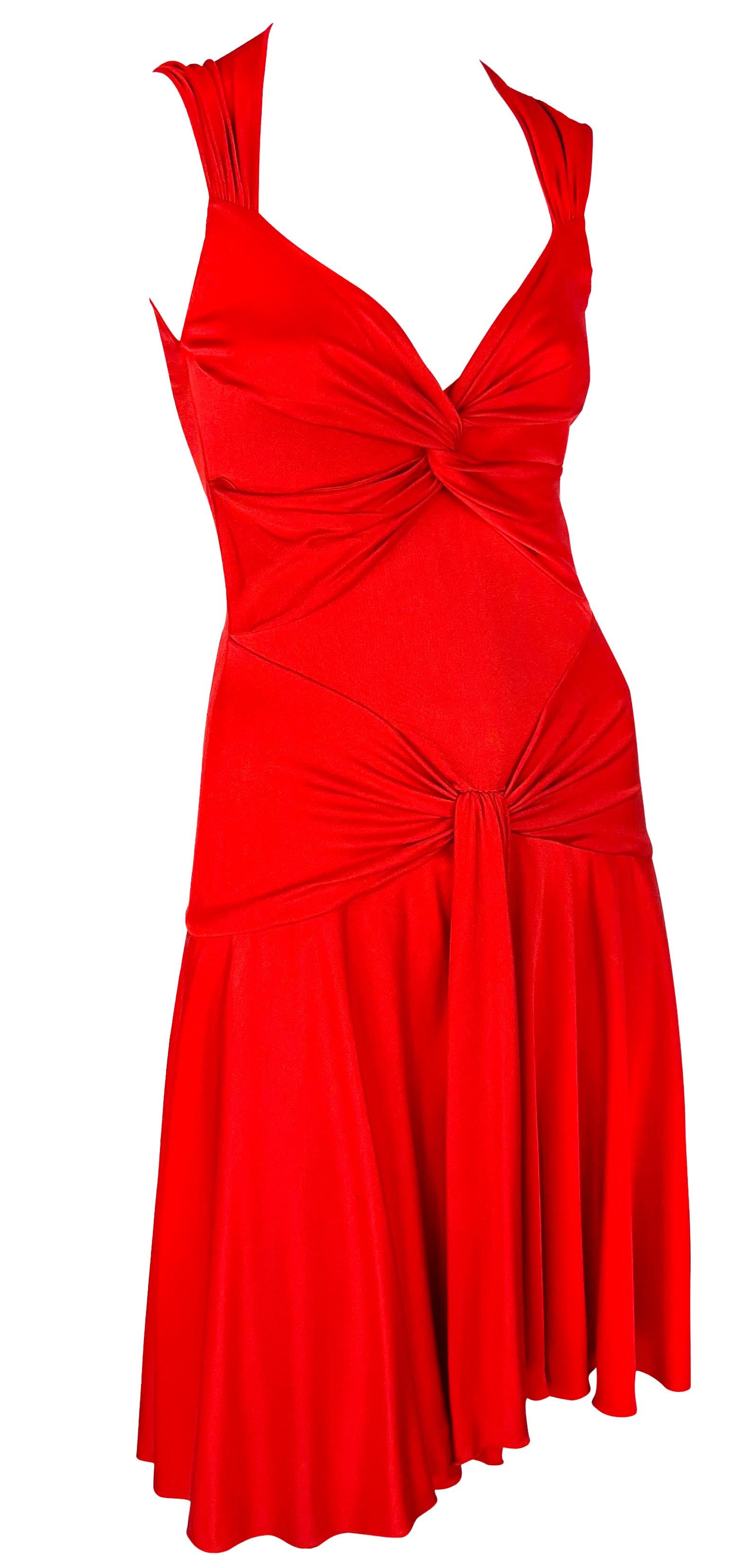 S/S 2004 Valentino Garavani Runway Red Silk Bodycon Flare Mini Dress For Sale 6