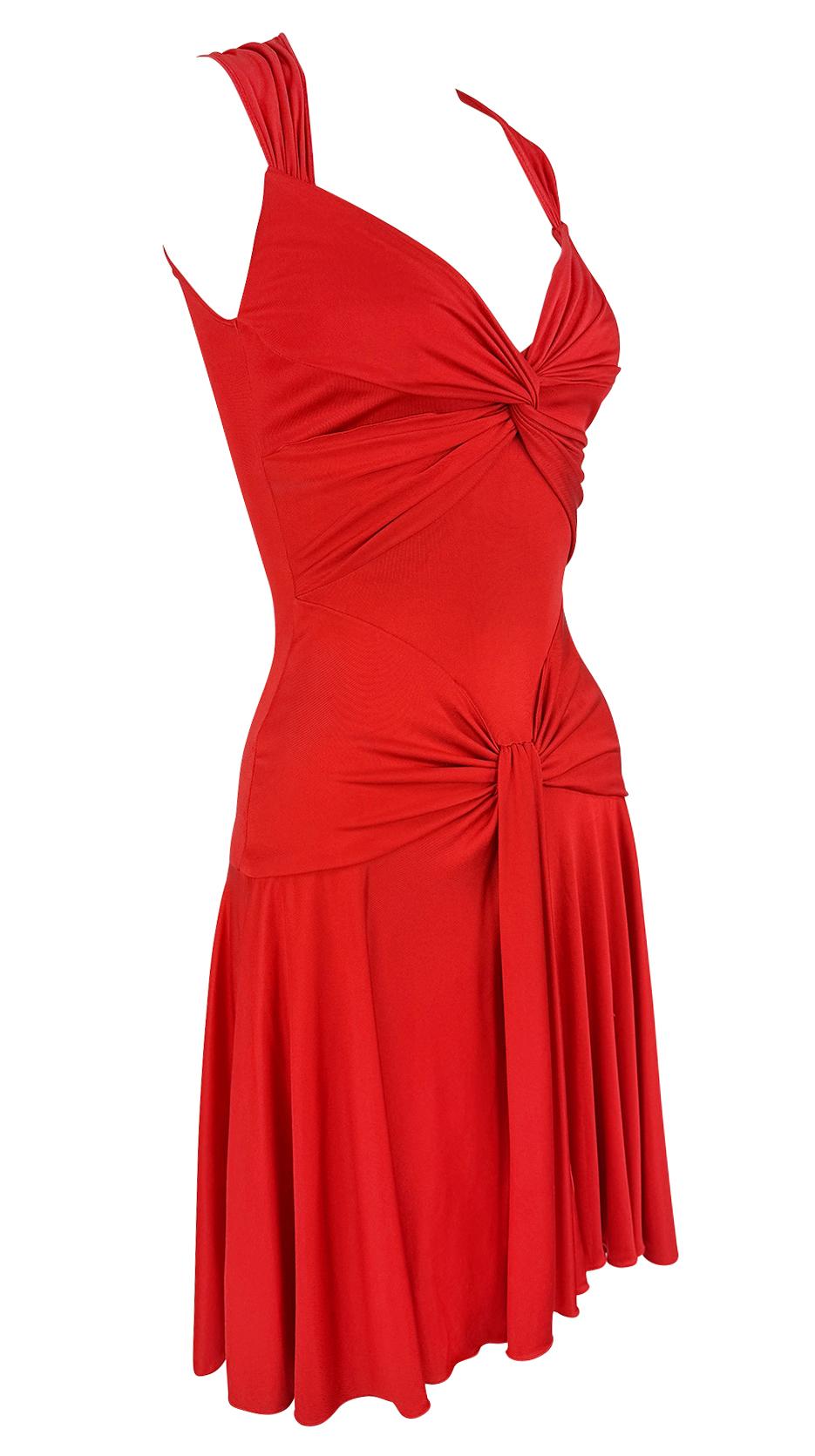 S/S 2004 Valentino Garavani Runway Red Silk Bodycon Flare Mini Dress 6