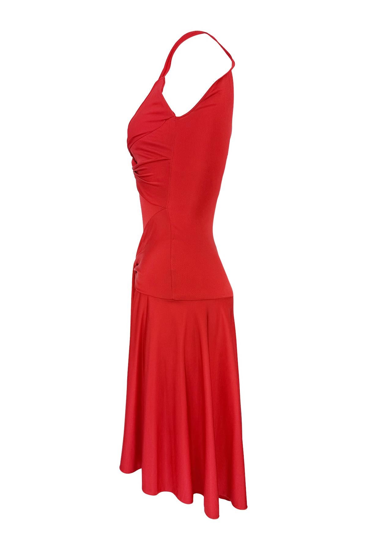 S/S 2004 Valentino Garavani Runway Red Silk Bodycon Flare Mini Dress 3