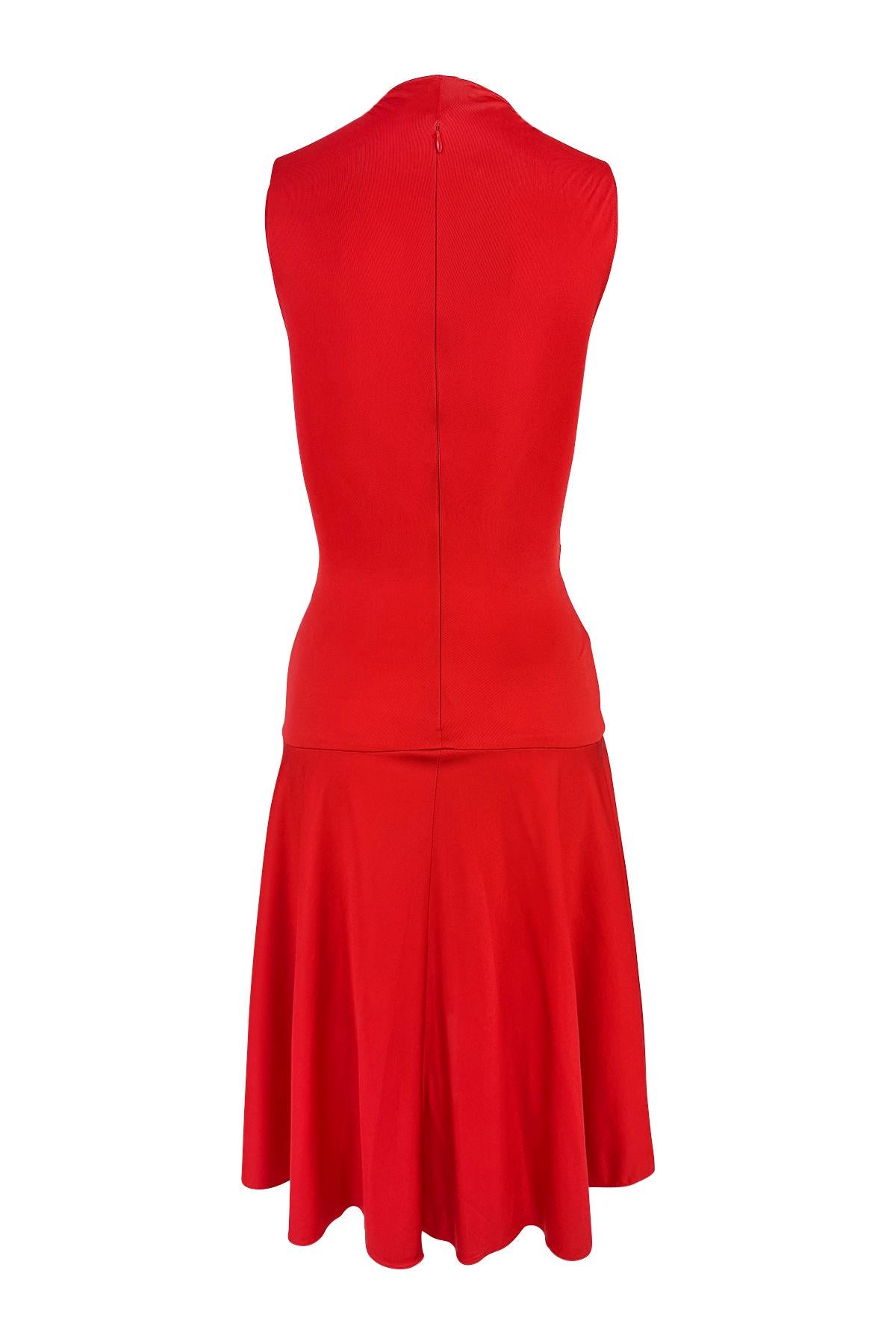 S/S 2004 Valentino Garavani Runway Red Silk Bodycon Flare Mini Dress 4