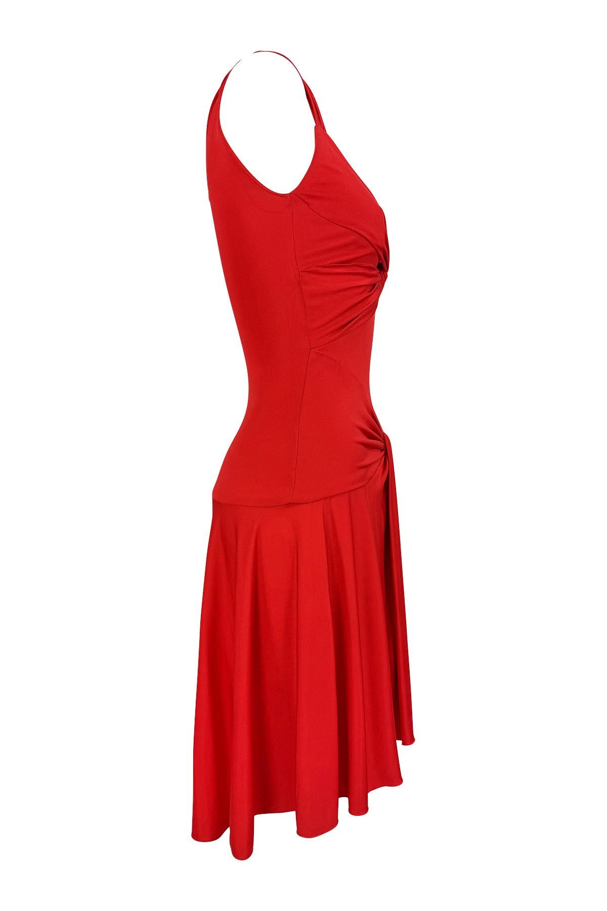 S/S 2004 Valentino Garavani Runway Red Silk Bodycon Flare Mini Dress 5