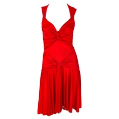 Used S/S 2004 Valentino Garavani Runway Red Silk Bodycon Flare Mini Dress