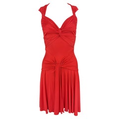 S/S 2004 Valentino Garavani Runway Red Silk Bodycon Flare Mini Dress