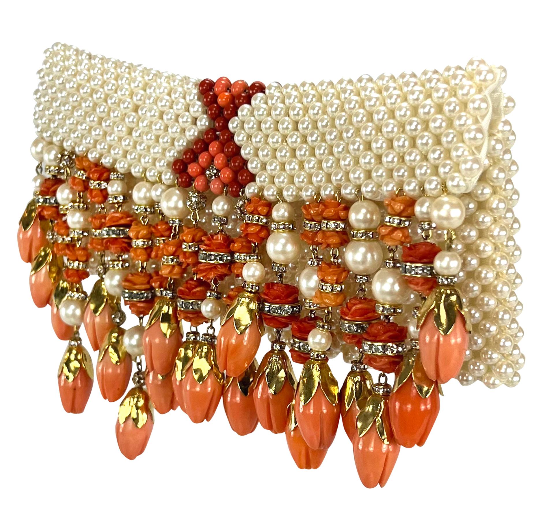 Brown S/S 2004 Valentino Haute Couture Runway Faux Pearl Rhinestone Coral Clutch