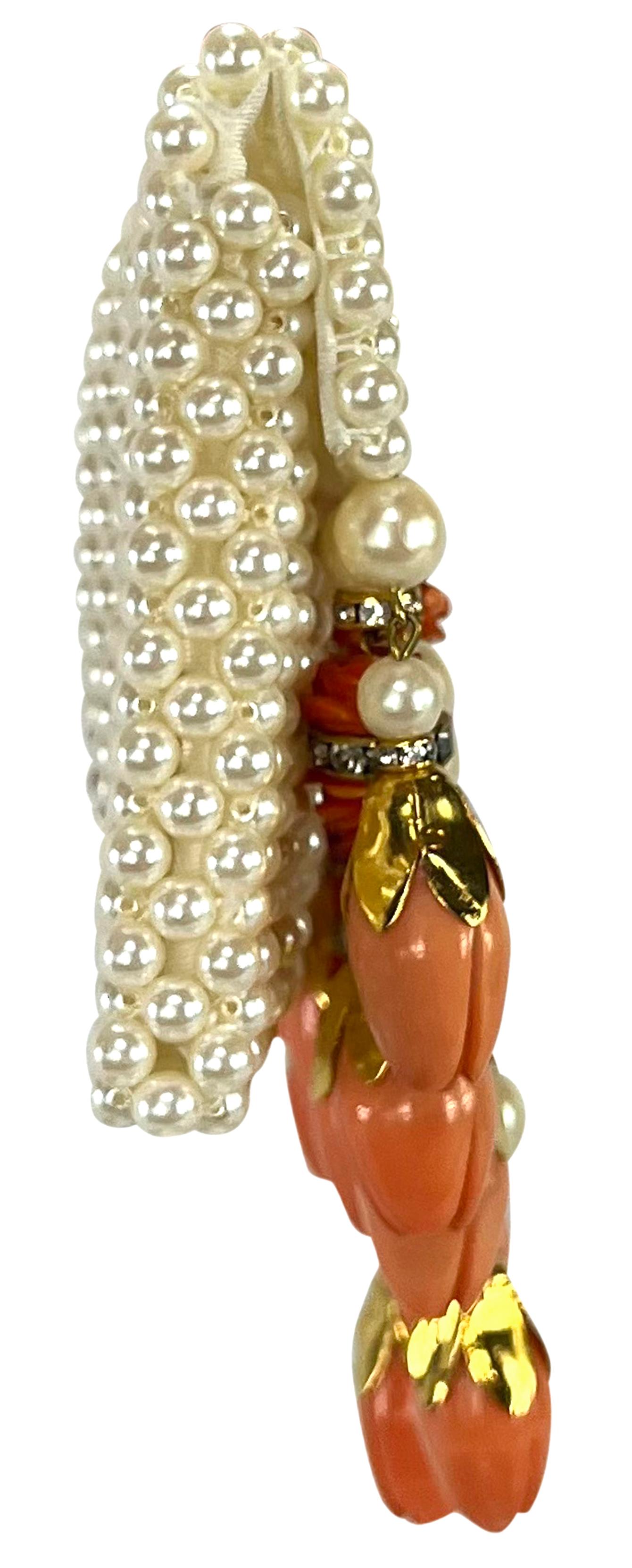 S/S 2004 Valentino Haute Couture Runway Faux Pearl Rhinestone Coral Clutch 3