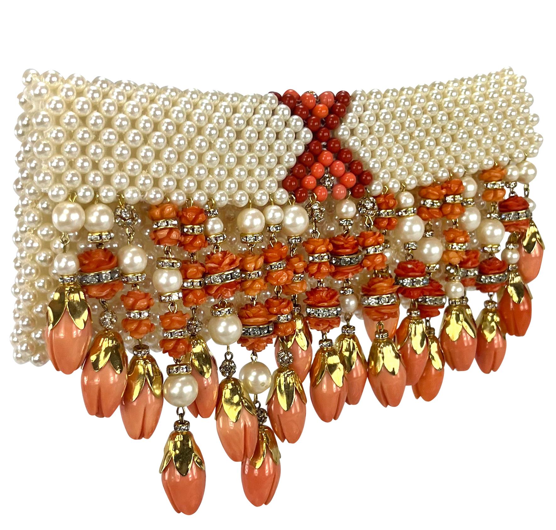 S/S 2004 Valentino Haute Couture Runway Faux Pearl Rhinestone Coral Clutch 4
