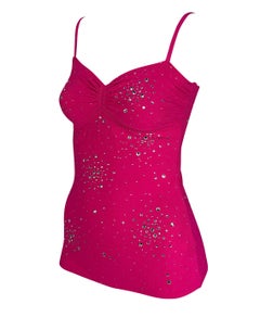 S/S 2005 Versace by Donatella Hot Pink Rhinestone Stretch Knit Tank Top