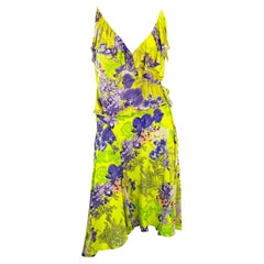 S/S 2004 Versace by Donatella Neon Green Toile Flower Print Silk Viscose Set