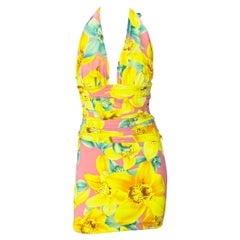S/S 2004 Versace by Donatella Laufsteg Neon Rosa Floral Halter Top Rock Set NWT