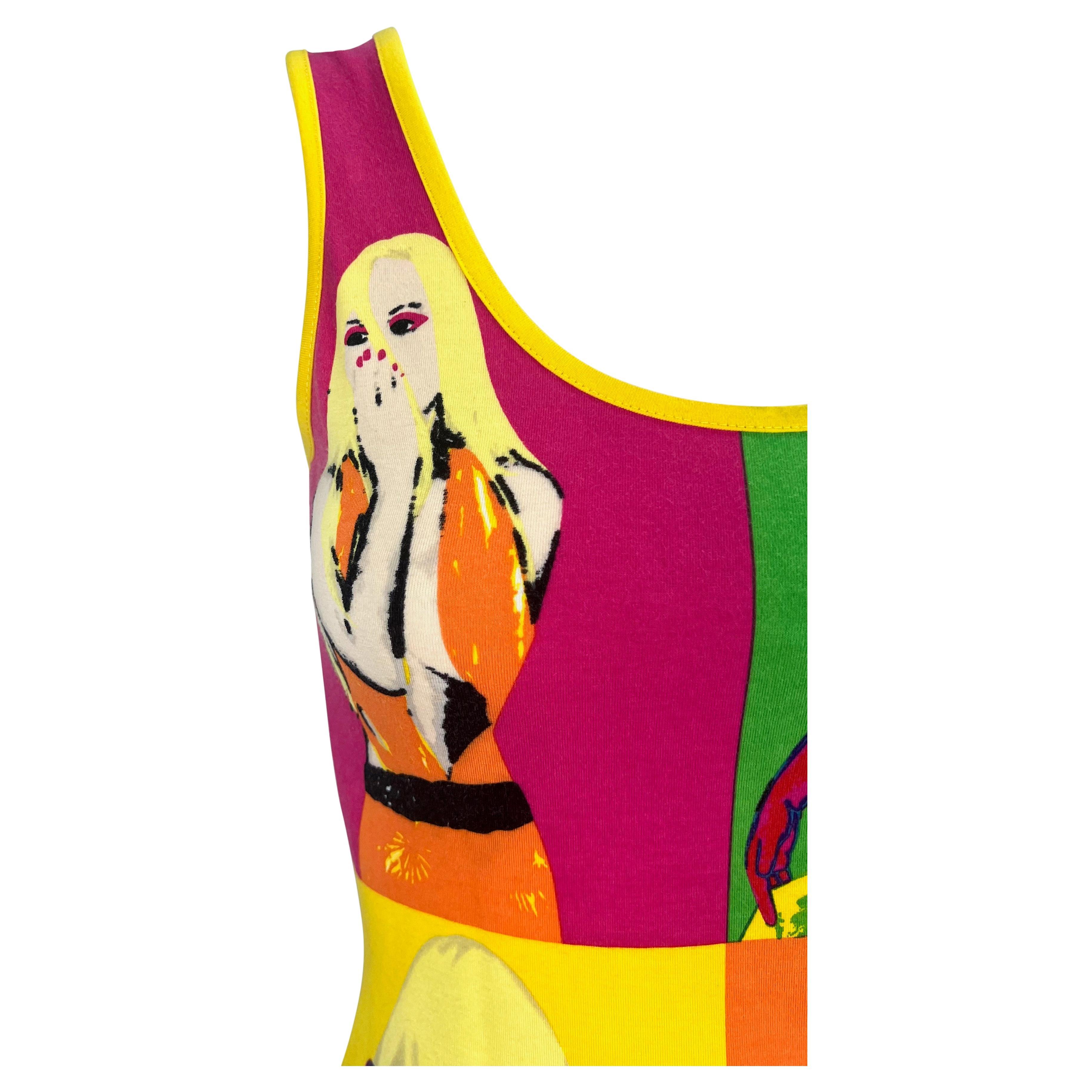 S/S 2004 Versace by Donatella Runway Neon Pop-Art Warhol Stretch Tank Top In Excellent Condition For Sale In West Hollywood, CA