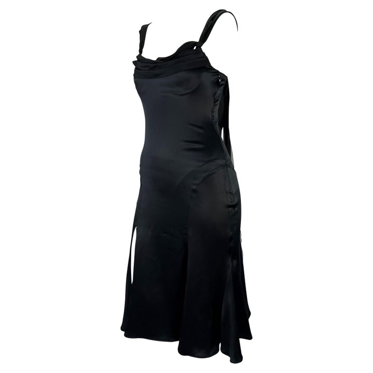 S/S 2004 Versace by Donatella Silk Chiffon Wrap Black Satin Flare Dress 1