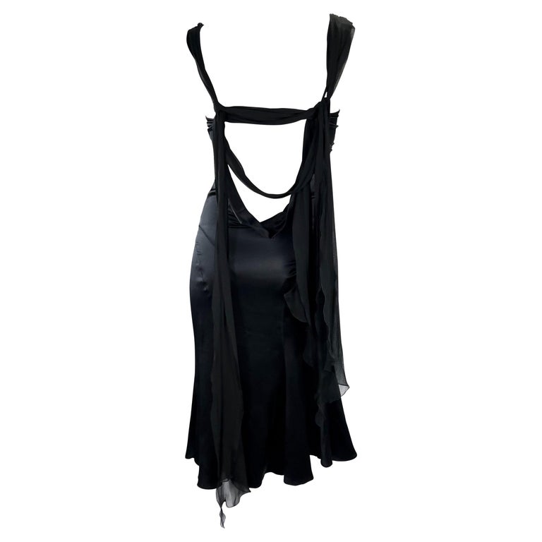 S/S 2004 Versace by Donatella Silk Chiffon Wrap Black Satin Flare Dress 4