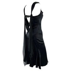 S/S 2004 Versace by Donatella Silk Chiffon Wrap Black Satin Flare Dress