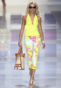 S/S 2004 Versace by Donatella Teal Blue Ruched Halter Neck Stretch Crop Top