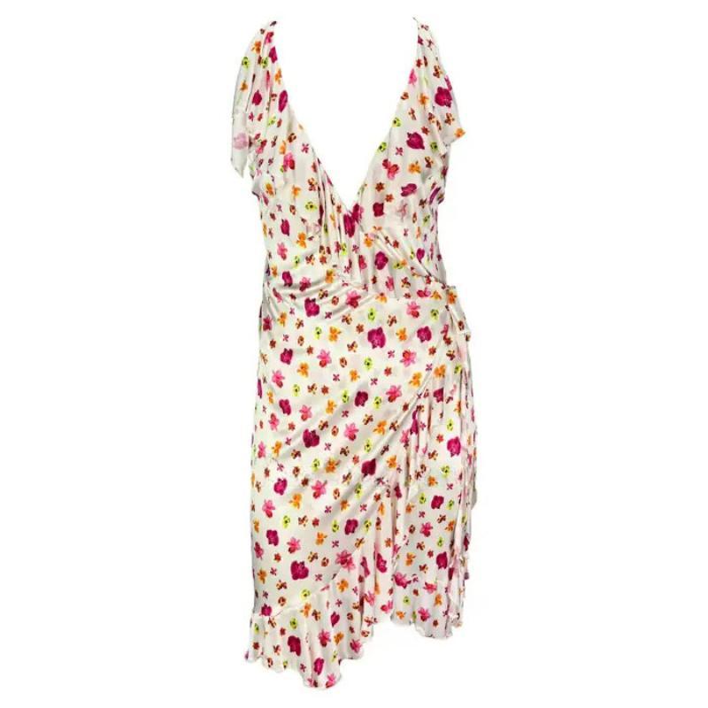 Versace by Donatella - Robe portefeuille à volants blancs et imprimé orchidée, printemps-été 2004