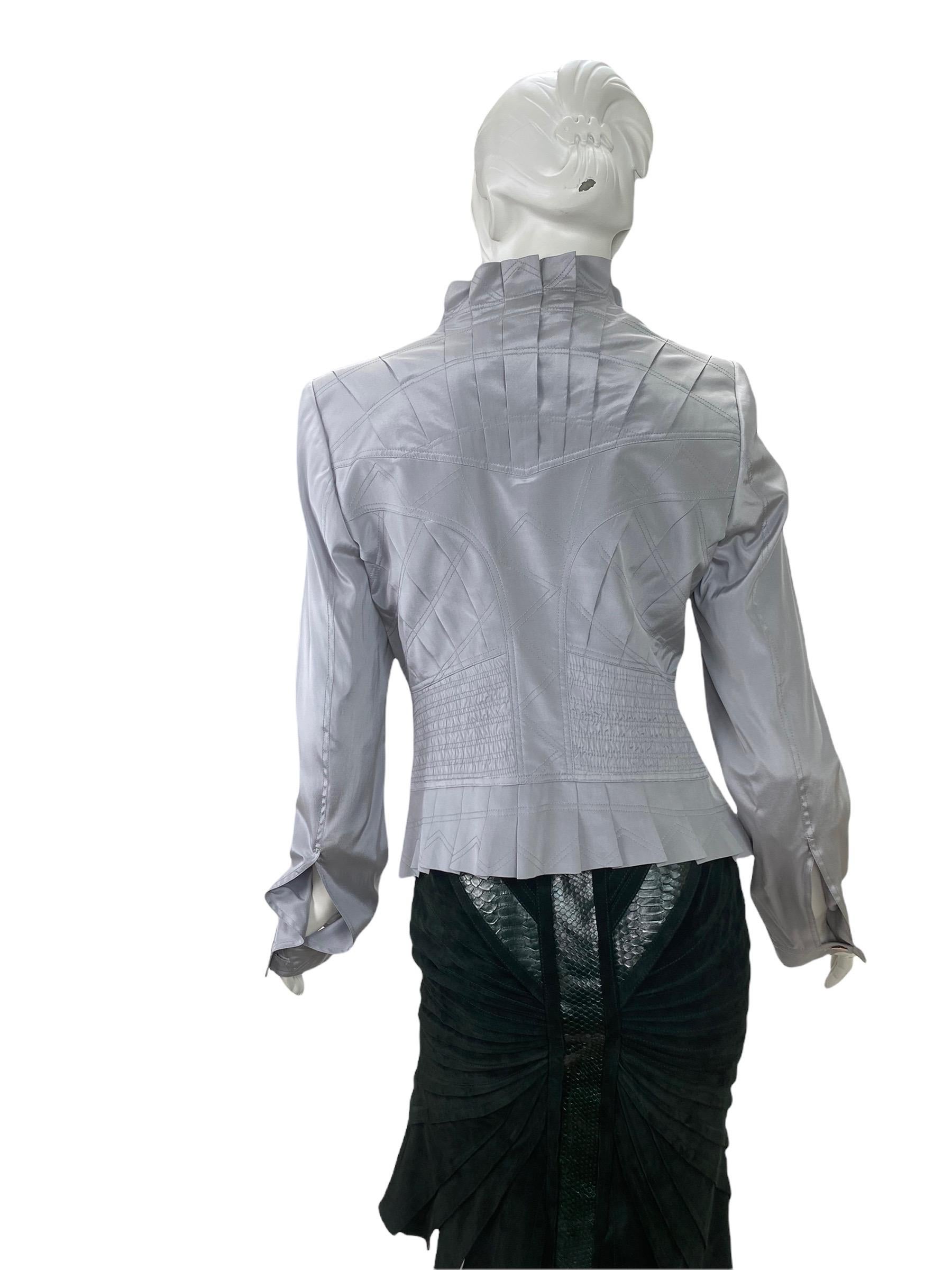 Gray S/S 2004 Vintage Runway Tom Ford for Gucci Dove Grey Silk Jacket For Sale