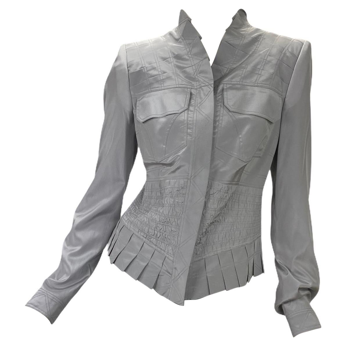 S/S 2004 Vintage Runway Tom Ford for Gucci Veste en soie gris tourterelle