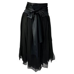 S/S 2004 Yves Saint Laurent by Tom Ford Black Pleated Silk Flare Skirt NWT