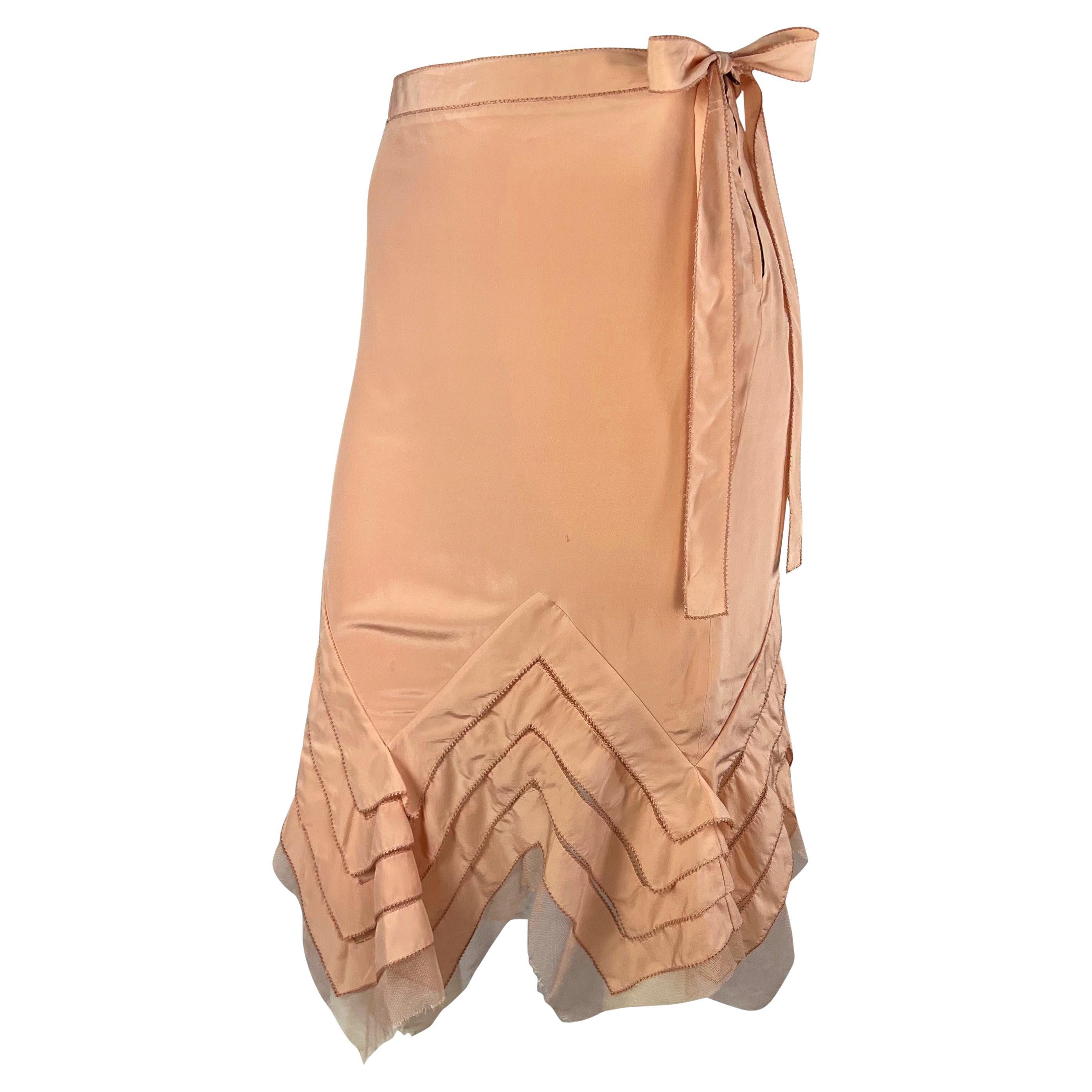 S/S 2004 Yves Saint Laurent by Tom Ford Blush Pink Silk Ribbon Tulle Skirt For Sale