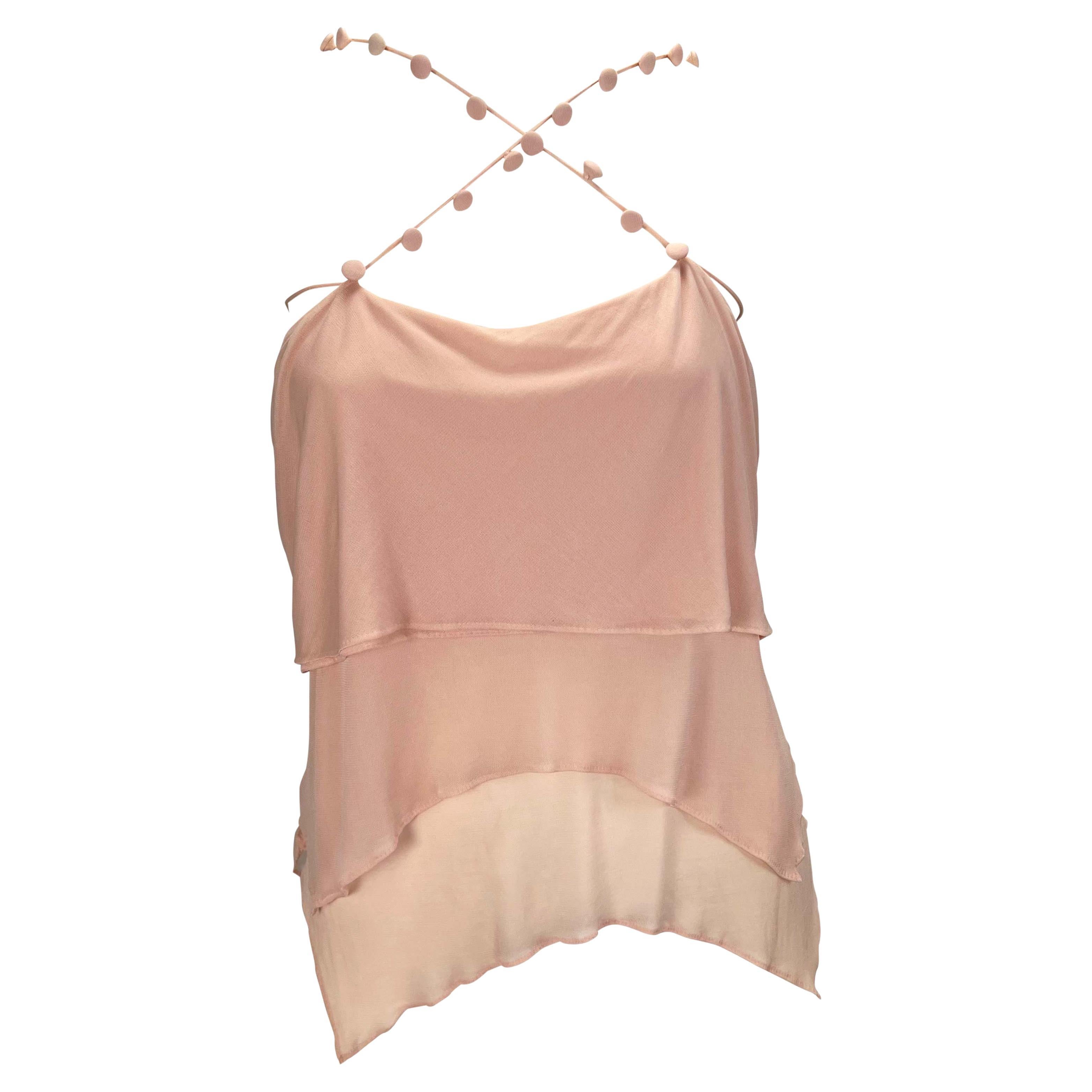 S/S 2004 Yves Saint Laurent by Tom Ford Pink Tiered Button Crop Top For Sale
