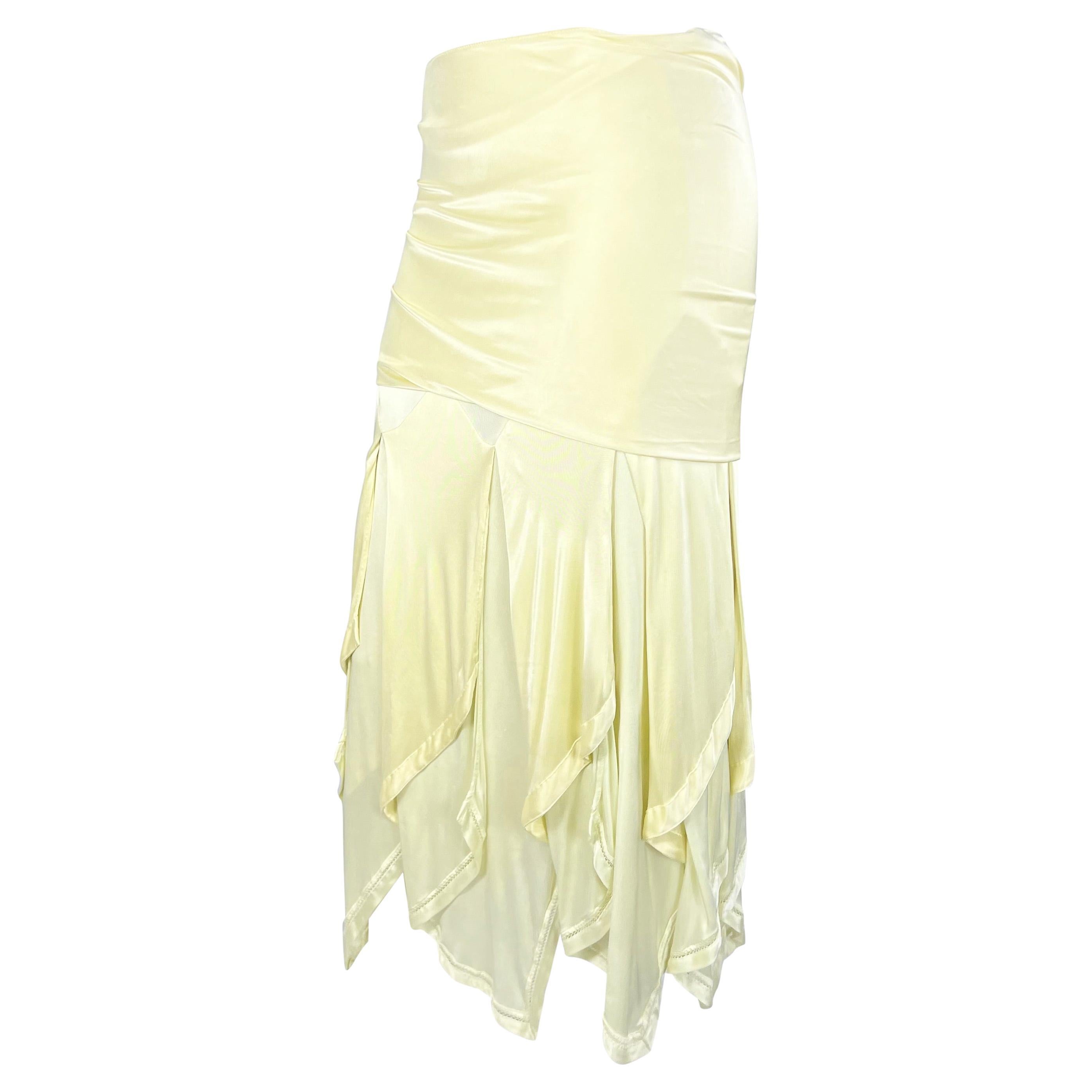 Beige S/S 2004 Yves Saint Laurent by Tom Ford Runway Off-White Stretch Ruffle Skirt For Sale