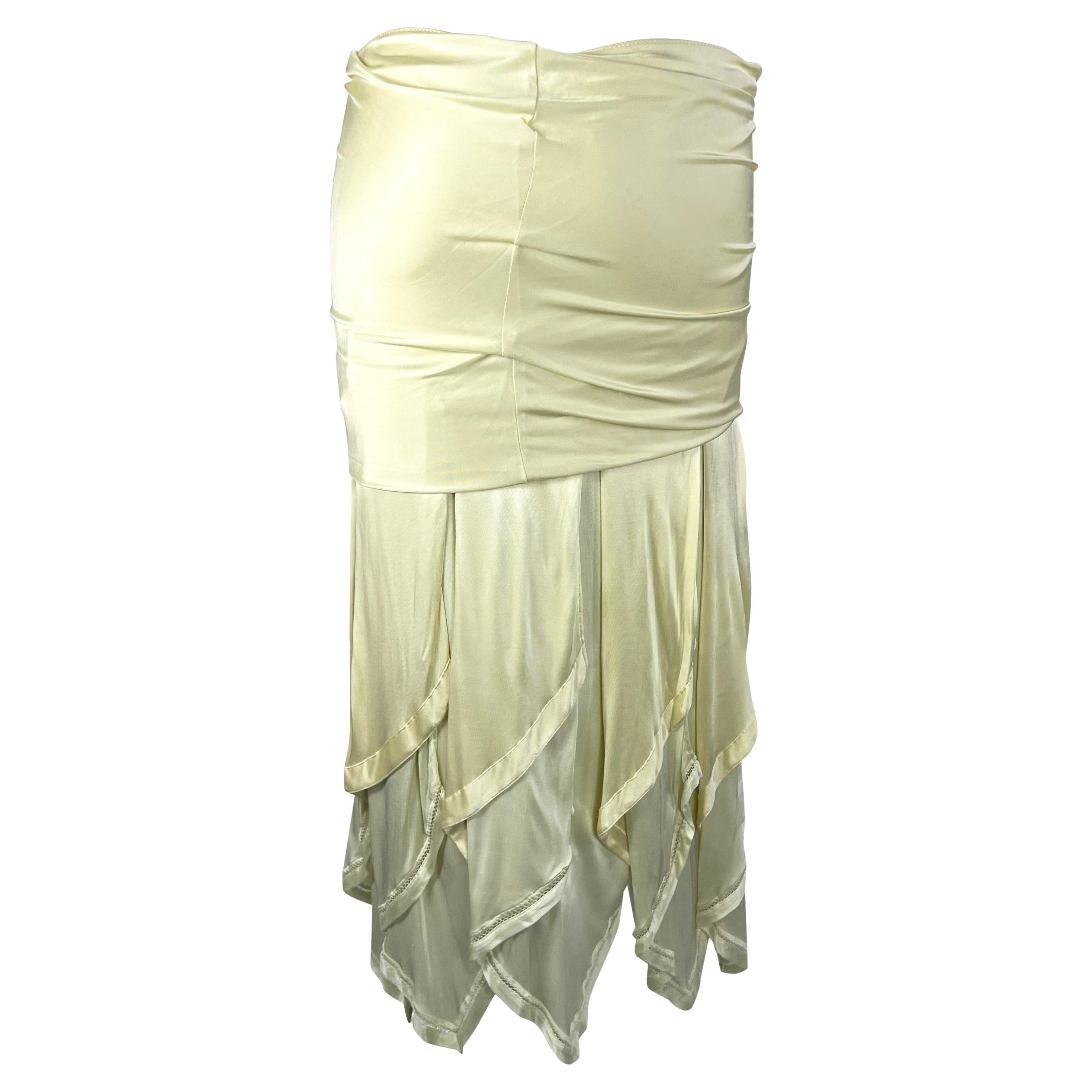 S/S 2004 Yves Saint Laurent by Tom Ford Runway Off-White Stretch Ruffle Skirt For Sale 2