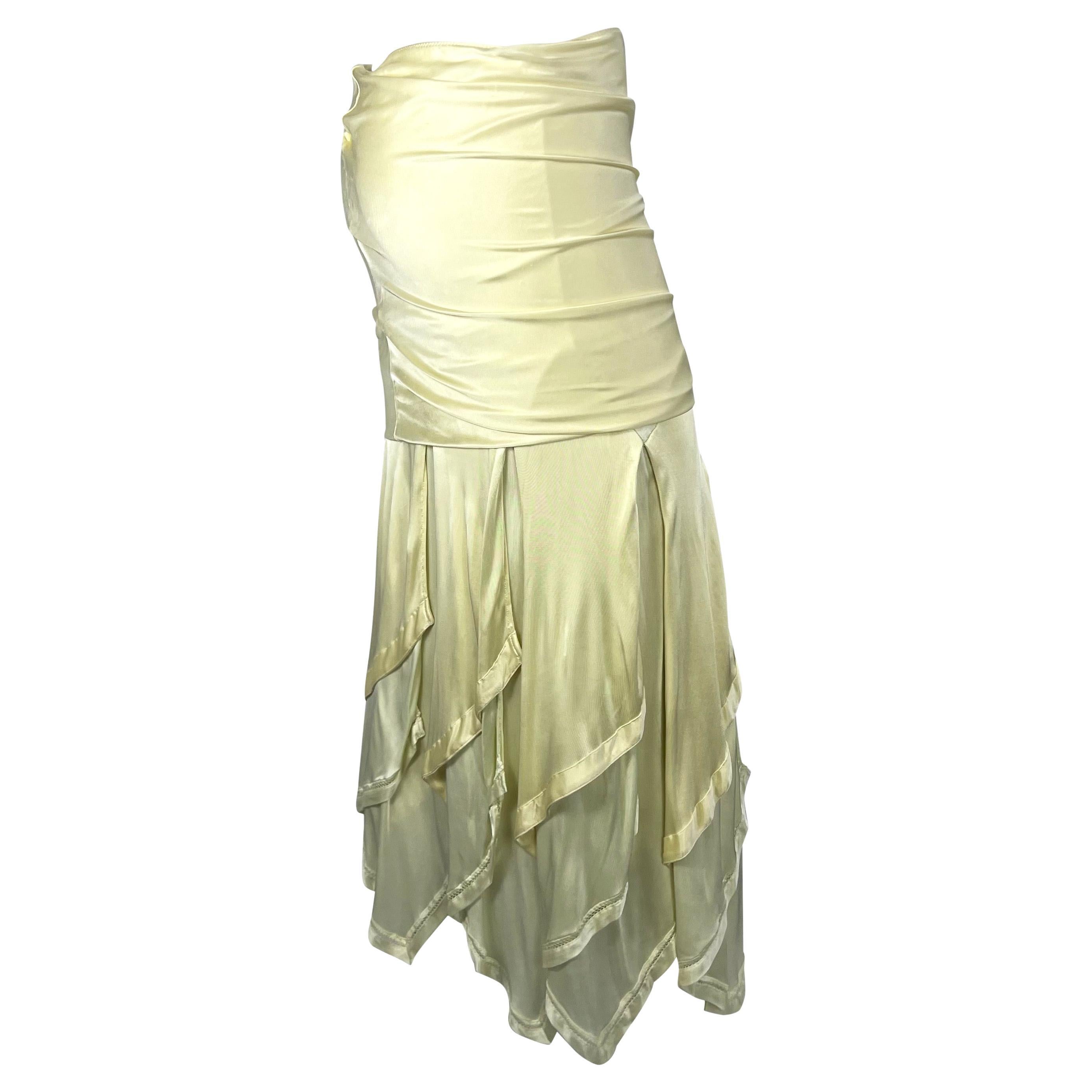 S/S 2004 Yves Saint Laurent by Tom Ford Runway Off-White Stretch Ruffle Skirt For Sale 3