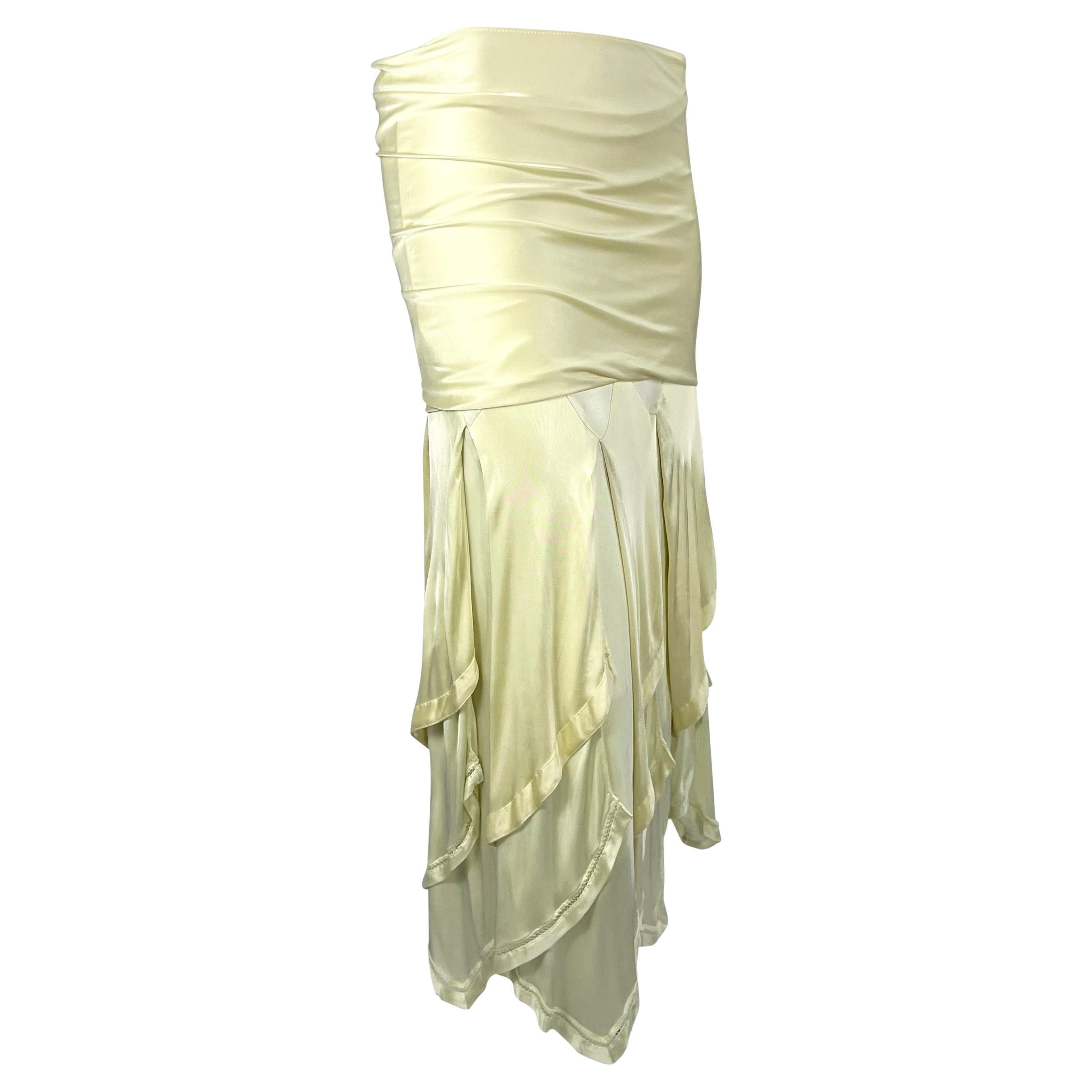 S/S 2004 Yves Saint Laurent by Tom Ford Runway Off-White Stretch Ruffle Skirt For Sale 4