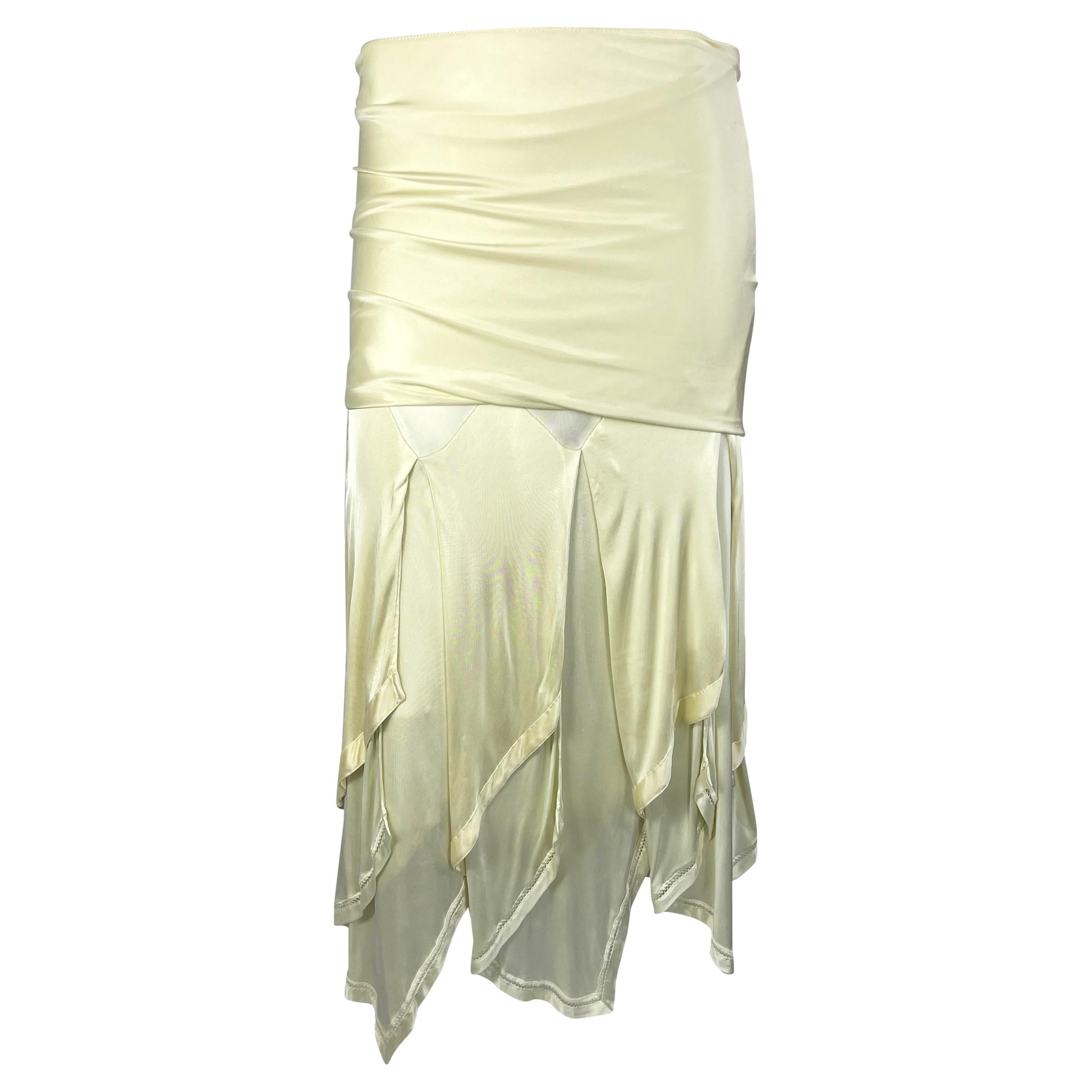 S/S 2004 Yves Saint Laurent by Tom Ford Runway Off-White Stretch Ruffle Skirt For Sale