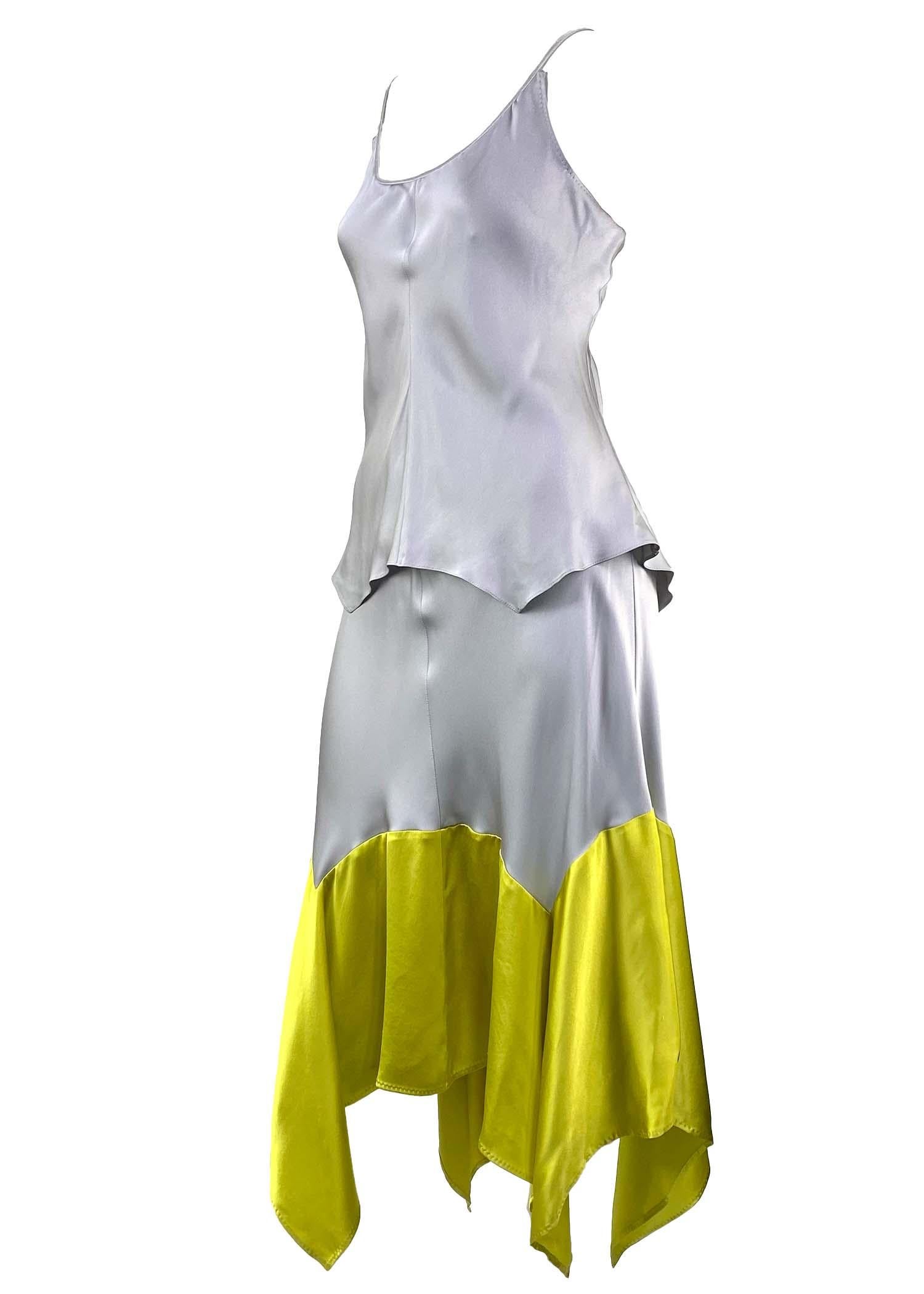 NWT S/S 2004 Yves Saint Laurent by Tom Ford Yellow Grey Handkerchief Dress In Excellent Condition For Sale In West Hollywood, CA
