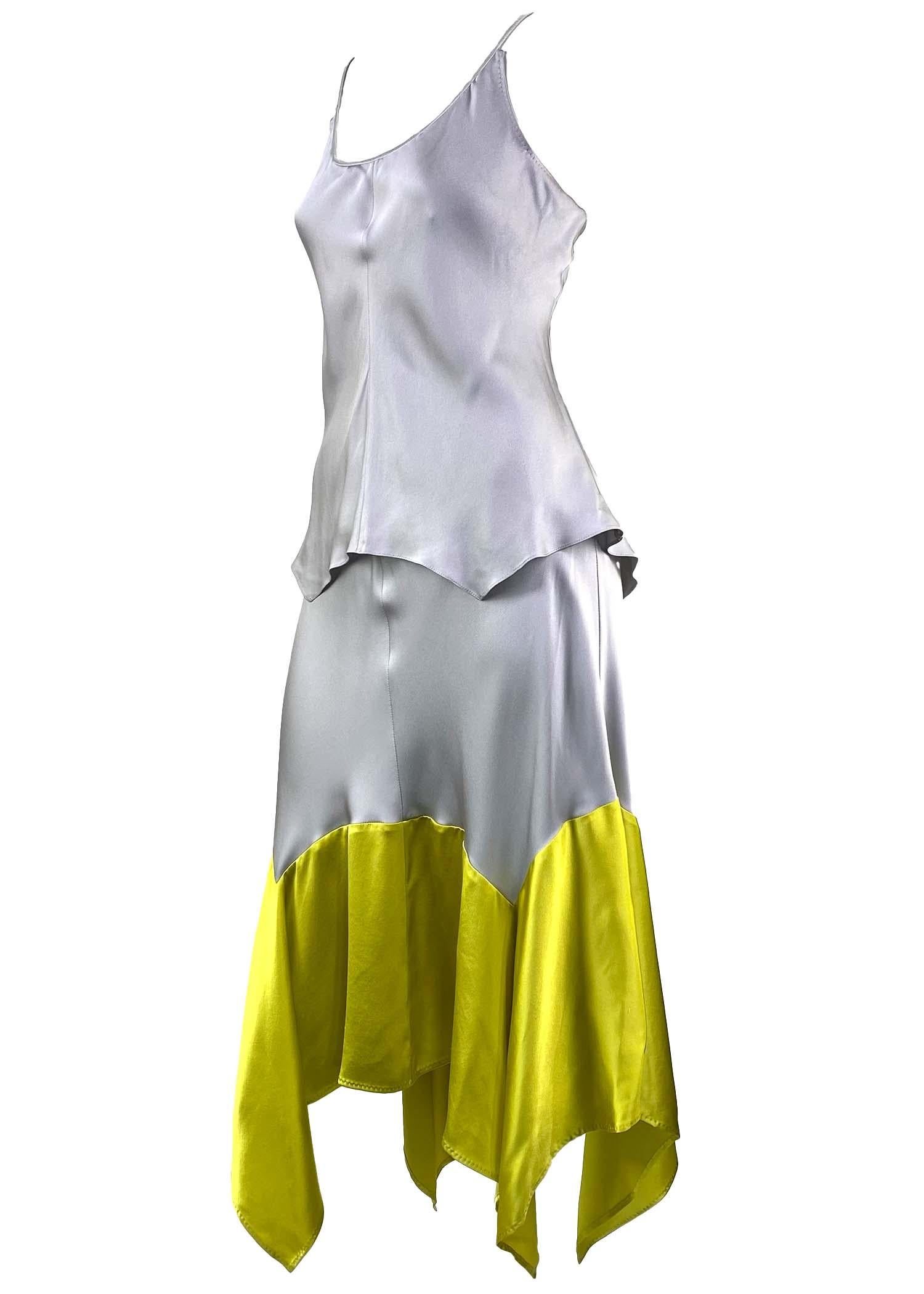 NWT S/S 2004 Yves Saint Laurent by Tom Ford Yellow Grey Handkerchief Dress For Sale 1